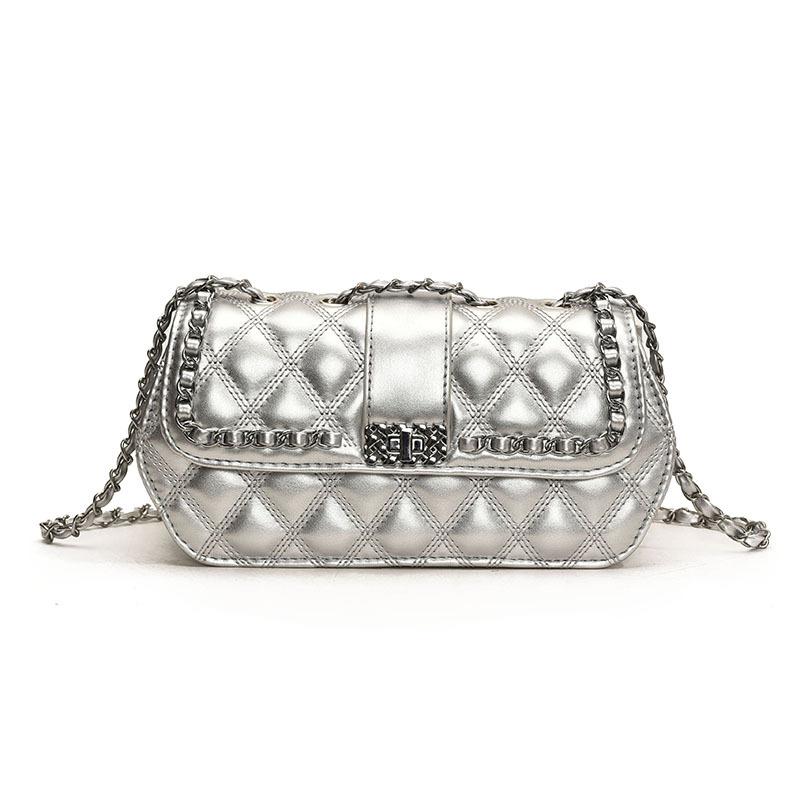 

Rhombus Small Bag Women s New Fashion Versatile Chain Messenger Bag Shoulder Small Square Bag срібний