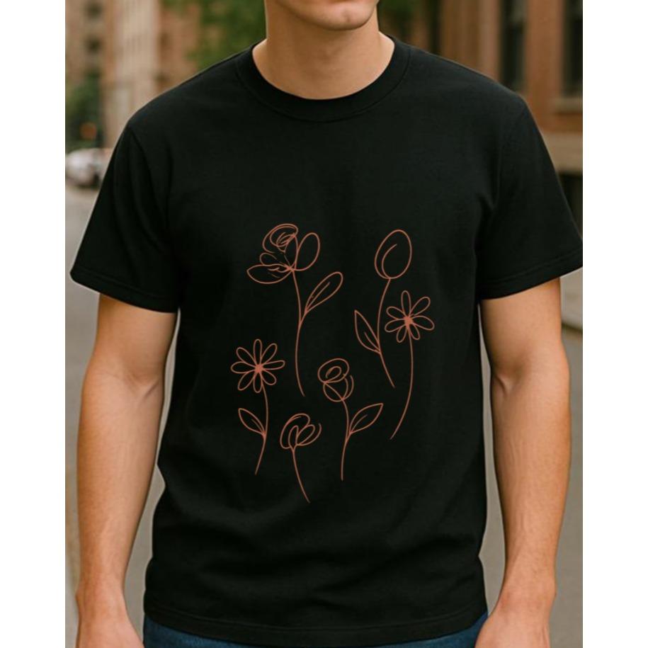 Valentines Day Minimalist Line Drawing Floral Unisexs Printed Shortsleeved Shirt Tshirt Regular Sweatabsorbing Sports Tshirt