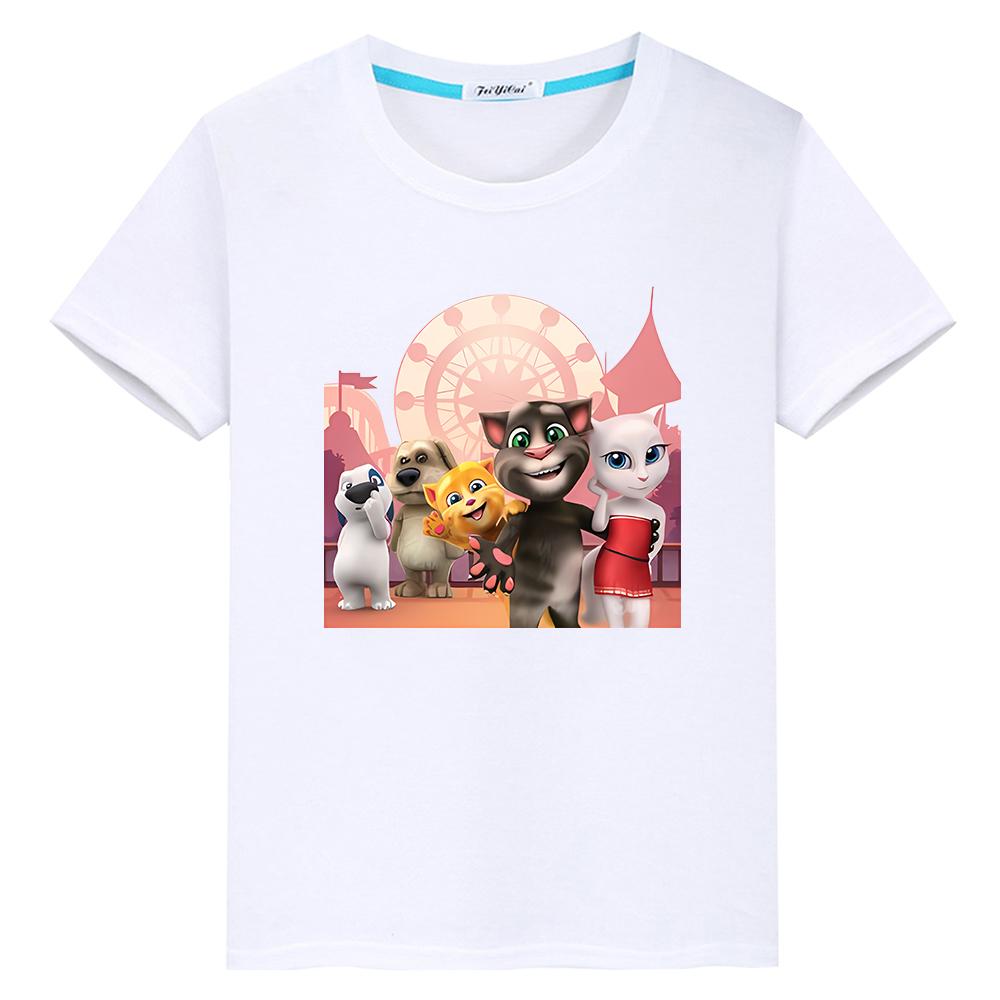 t shirt for kids boy 10year Talking tom cat Print 100%Cotton Short Kawaii Tops anime Tees pride tshirt y2k one piece girl clothe