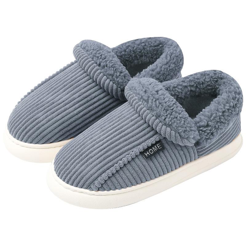Cotton Slippers Bag Heel Women's Large Size Plush Warm Thick Sole Home Household Men's Striped Cotton Shoes Men's Winter Special Large Size