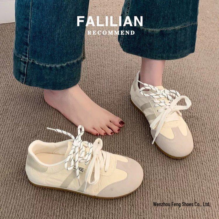 Women's Yellow Leather German Trainer Shoes: New 2025 Spring Style, Lightweight, Versatile, Thin Sole, Casual Sports Skate Shoes.