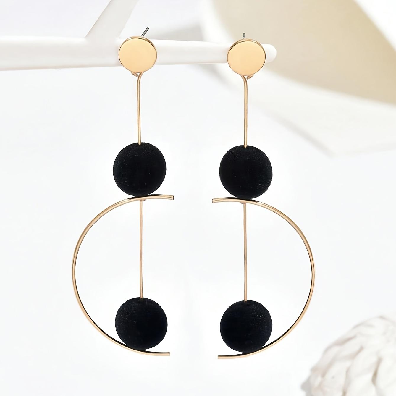 

[Parties, Weddings] 1-Pair LXALRY Vintage Bohemian Minimalist Dangle Earrings Suitable for Women - Geometric Half-Round & Spherical Pendants золотистый