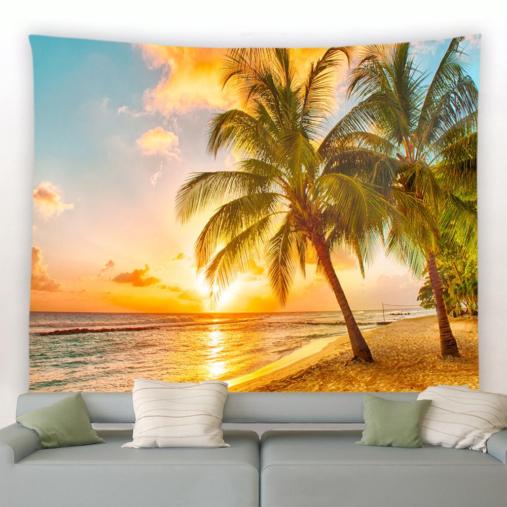 Refreshing Beach Tapestry Sunset Tapestry Night Sea Tapestry Hawaii Seaside Scene Wall Hanging Living Room Room Home Decoration