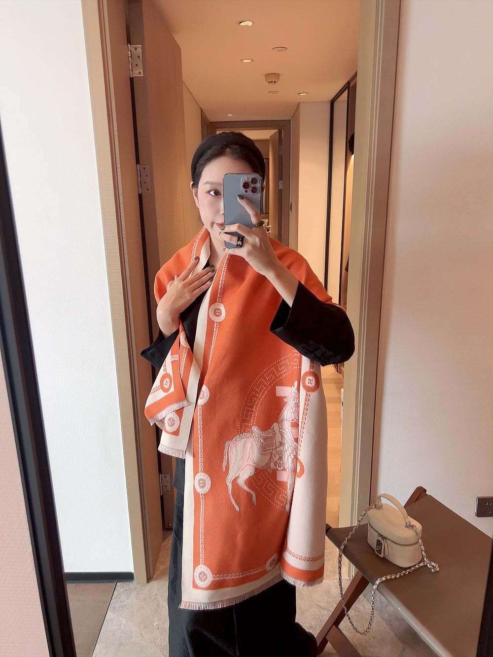 

Двусторонний жаккардовый шарф: Имитация кашемира, Длинный, Универсальный, Теплый платок для женщин Above 175cm оранжевый