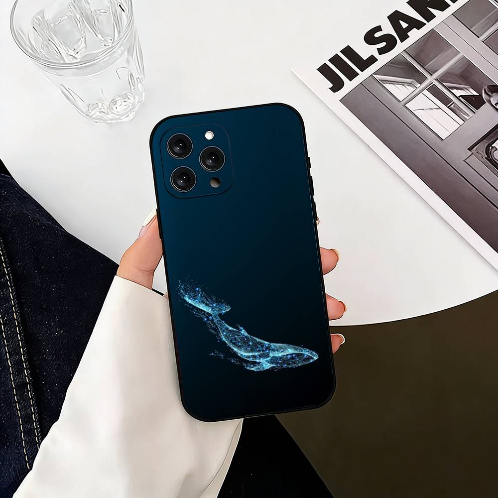 Line W-Whale Phone Case For iPhone 17, 16,15,14,13,12,11 Plus,Pro Max, Others Soft Black Cover