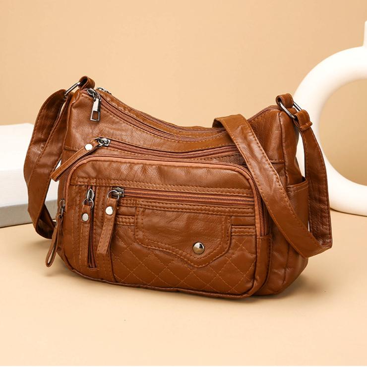 Fashionable Multi Zipper Crossbody Bag, Soft Vegan Leather Shoulder Bag, Women's Multi Pocket Handbag Wallet