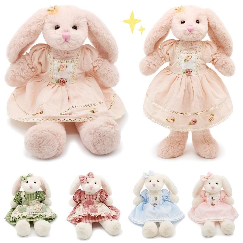 Small Soft Stuffed Animal Bunny Wearing Retro Dress Rabbit Plush Toy for Baby Girls Toys Cuddly Dolls Easter Birthday Gifts