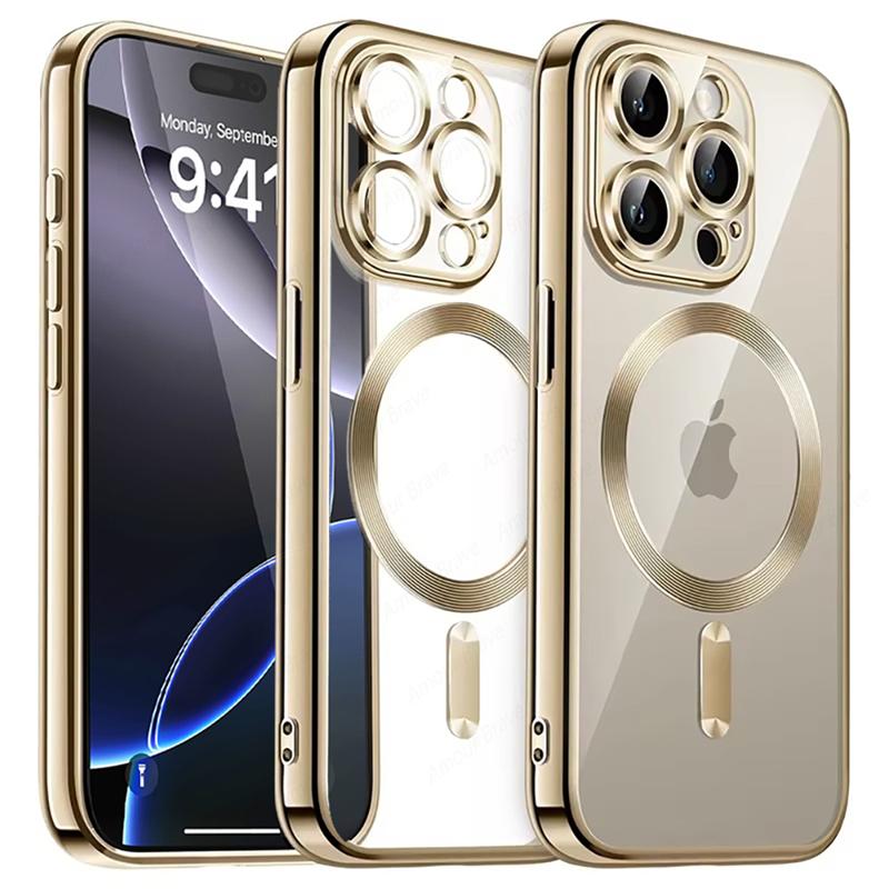 

Прозрачный чехол с роскошным покрытием для iPhone 16 15 14 13 12 11 Pro Max 16 Plus Чехол для беспроводной зарядки MagSafe Магнитные чехлы iPhone 16 Pro