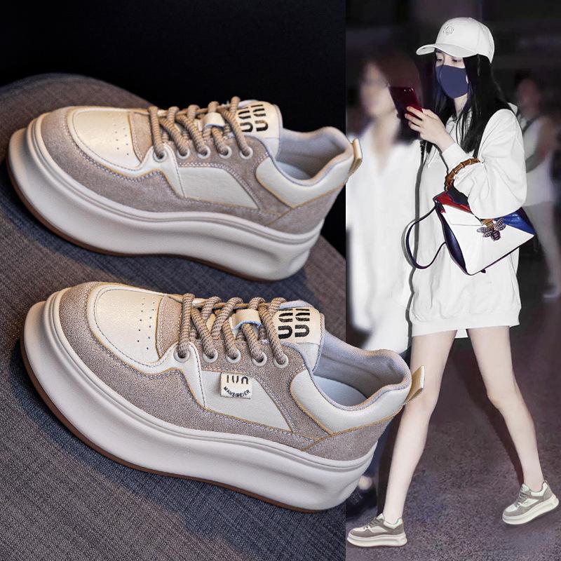 Leather retro little white shoes women's autumn new versatile thick-soled heightening casual shoes muffin sneakers board shoes