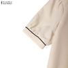 ZANZEA Women Casual Stand Collar Loose A-Line Short Sleeve Dress