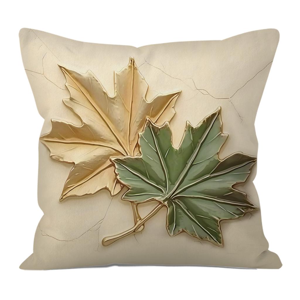1Pc Pillow Cover With Leaf Pattern, Contemporary Style Soft Polyester Pillow Cover, Suitable For Sofas, Bedrooms, Outdoor,