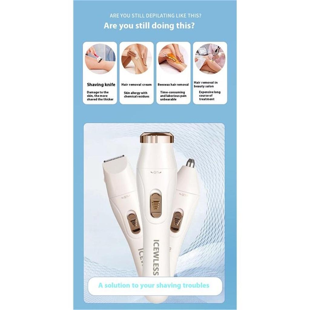 Women Electric Shaver Waterproof Painless Hair Trimmer for Bikini Body Legs Face Underarms Hair Removal Cordless