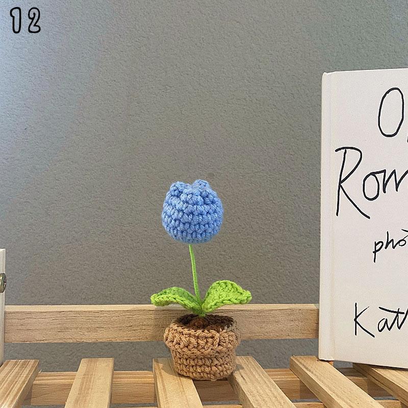 1PC Wedding Decoration Hand-woven Knitted Bouquet Knitting Flower Rose Tulips Bouquet Potted