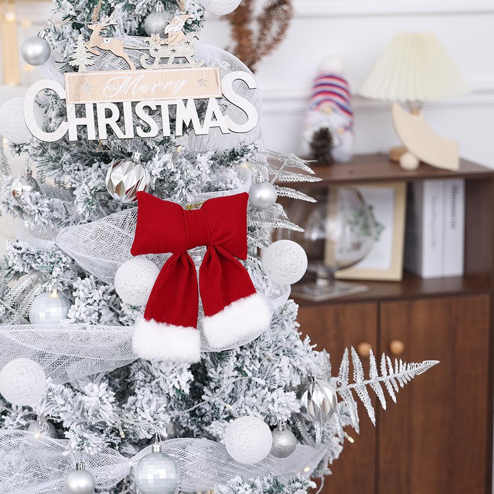 Red Velvet Christmas Bow Ornaments Xmas Tree Bowknot Pendant Cute Handmade 3D Plush Bow Hanging Ornaments DIY Xmas Home Decor