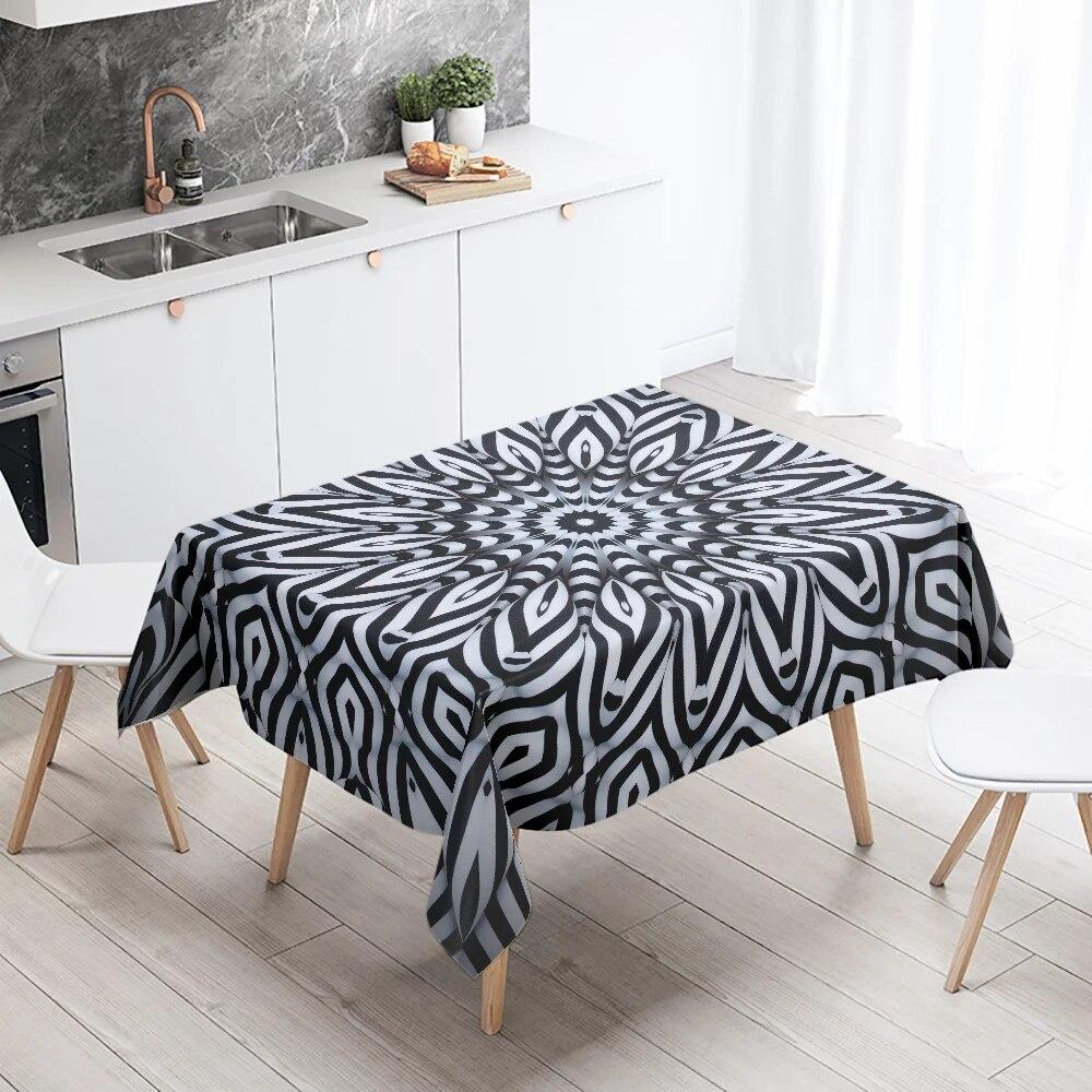 Psychedelische geometrische Mandala-Tischdecke, Hochzeitsdekoration, Restauranttisch, wasserdicht, rechteckig
