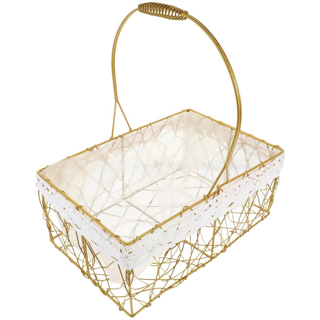 Metal Wire Fruit Vegetable Basket with Handle Kitchen Storage Basket Stable Non-Slip Decorative Bread Snack Holder for Home