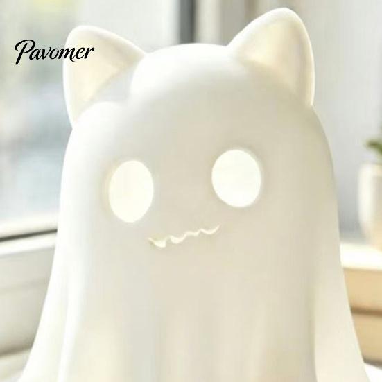 Gift for Cat Lovers 3D Printed Ghost Candle Holder, Spooky Figurine Small Halloween Party Prop with Warm Light Tabletop Home Decoration Miniature