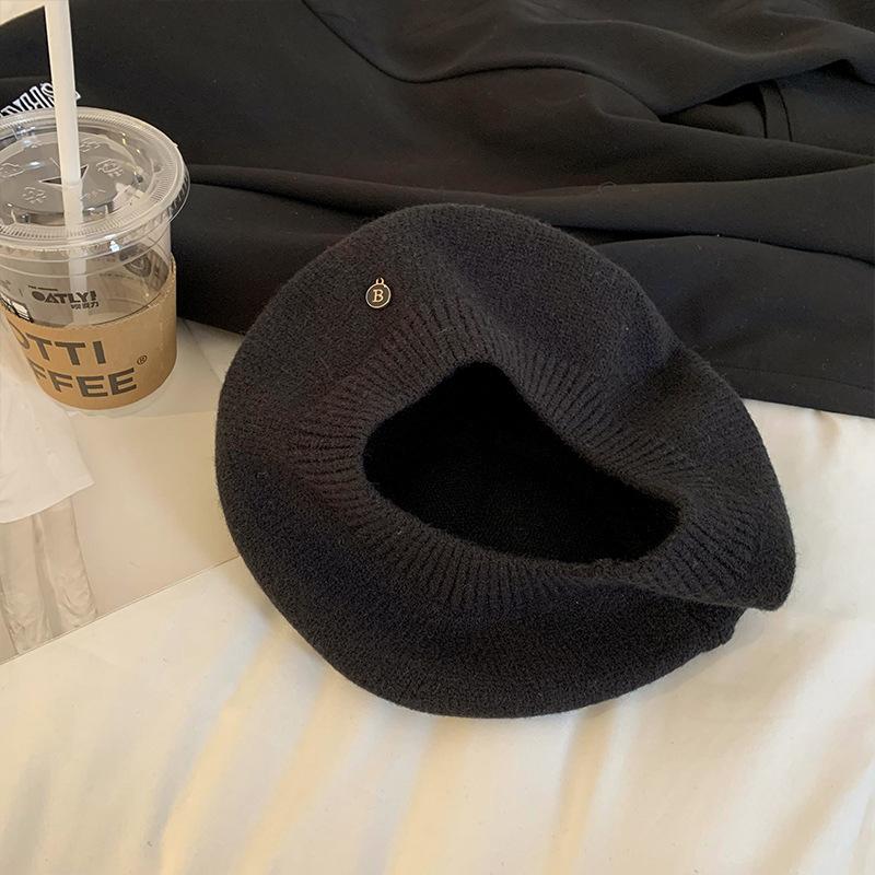 

Rose Red Knitted Beret Women s Ins Thin Breathable Korean Style Big Head and Face Small Bud Pumpkin Hat M（56-58cm）