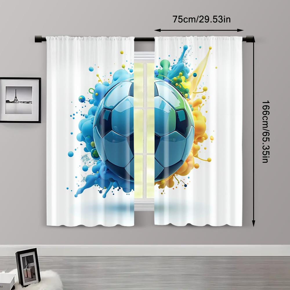 2pcs   Curtain Set Football Club Fabric (without rod) Outdoor Decorations Ldeal for Bedroom & Living Room   Semi-Sheer Polyester