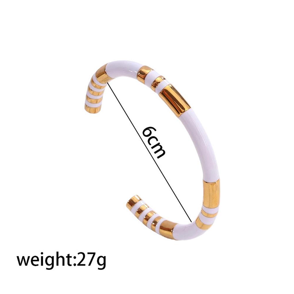 Chunky Enamel Bamboo Bracelet for Women Colorful Design Open Bangle Gold Color Stainless Steel Banquet Aesthetics Jewelry Gifts