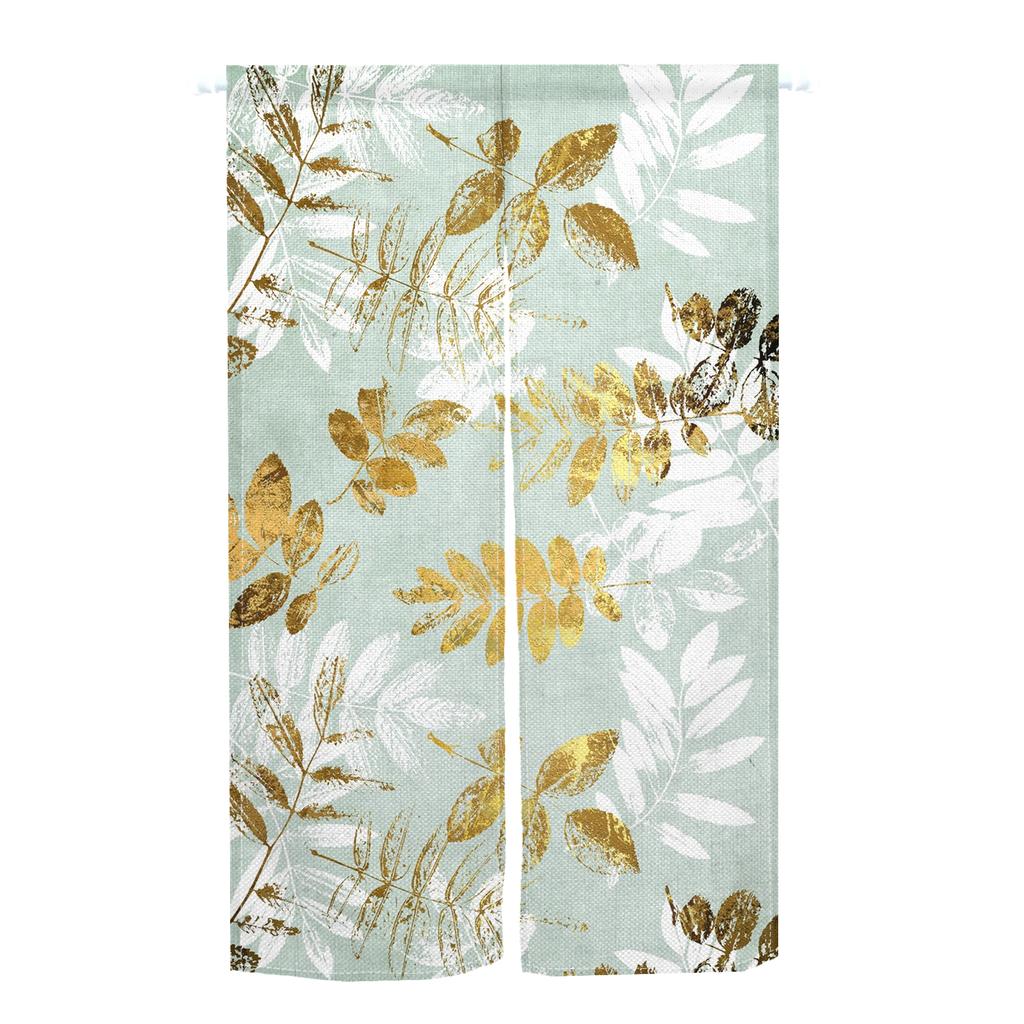 Nature Floral Leaf Door Curtains Botanical Pattern Dining Room Partition Kitchen Restaurant Entrance Polyester Hanging Half Curtain Made Of Washable