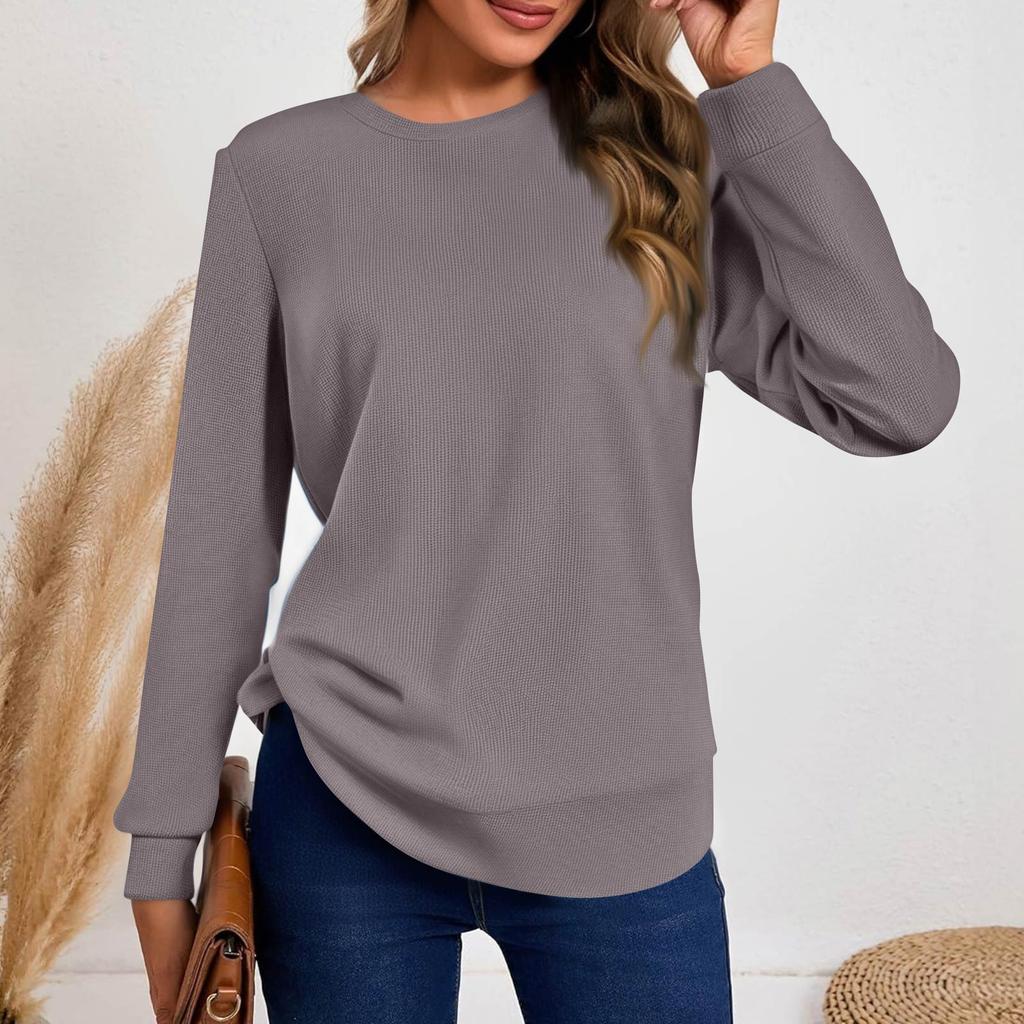 Women's Fashionable Casual Round Neck Solid Color Long Sleeve Top