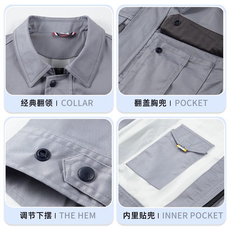 Mens CVC Long Sleeve Work Suit Durable Workshop Uniform Wear-resistant Industrial Workwear