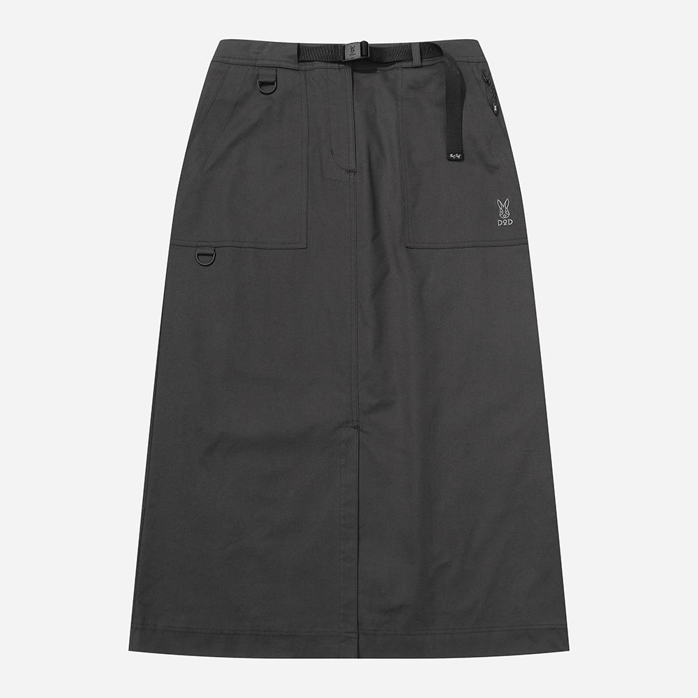 Diodi Cotton H-Line Belted Skirt - D.Charcoal Grey