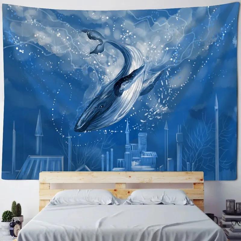 Cartoon Ocean Whale Pattern Tapestry Home Wall Decoration Tapestry Bedroom Living Room Tapestry