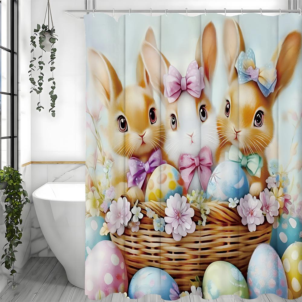 

Пасхальная милая шторка для душа с кроликом, Цветочная бамбуковая корзина с бантом, Декоративная шторка для душа для ванной комнаты, Водонепроницаемая шторка для душа с 90*180cm