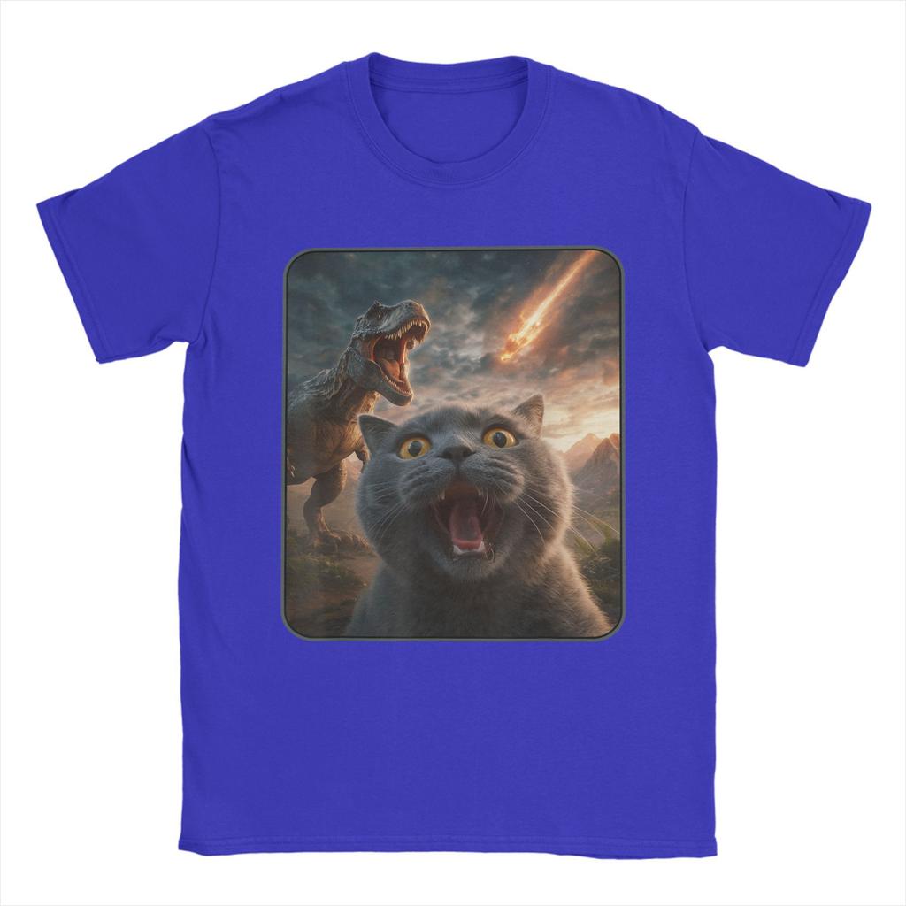Vintage T-Shirt Cat with T-Rex Dinosaur Funny Cat T Rex Shirt Meme T-Shirts  Novelty Tee Shirt for Summer Short Sleeve Clothing