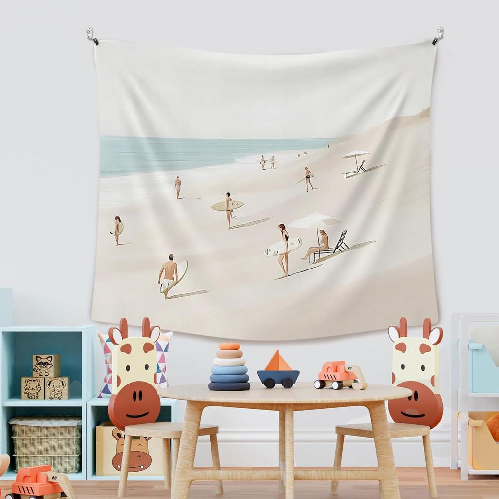Beach Coastal Wall Tapestry, Minimalist Summer Ocean Wall Tapestry Hanging for Bedroom Beach House, Beachy Trendy Ocean