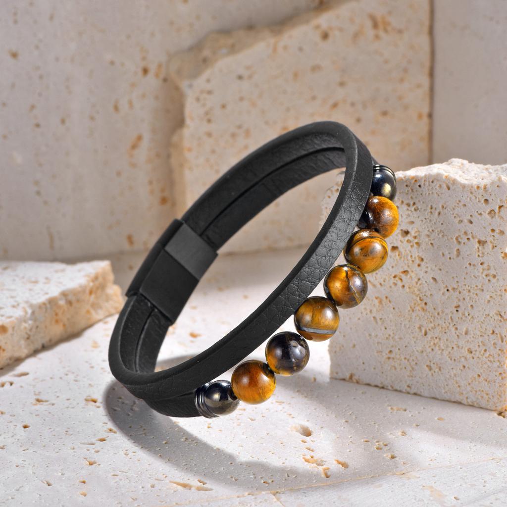 Trendy Multilayer Leather Bracelets Men Charm Jewelry Natural Stone Beaded Bracelets For Male Women Valentine Day Gifts