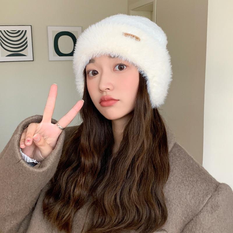 Hat Women'S Big Head Circumference Knitted Wool Hat Winter Warm Thickened Plush Hat Versatile Contrasting Color Ear Protector Cold Hat