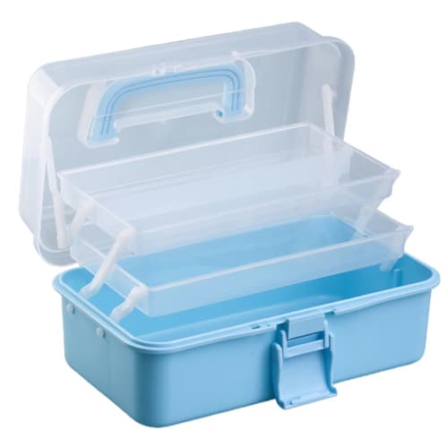 Ideamall Toolbox, Large Capacity Storage Box, Multifunctional, Foldable, 3-Tier, Holds Tools, Accessories, Sewing Supplies, with Handle (Blue, Large S