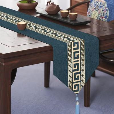 Chinese Style Table Flag Waterproof Oil Resistant Tassel Table Runner Tea House Tea Towels Zen Tea Table Cloth Hotel Bed Flag