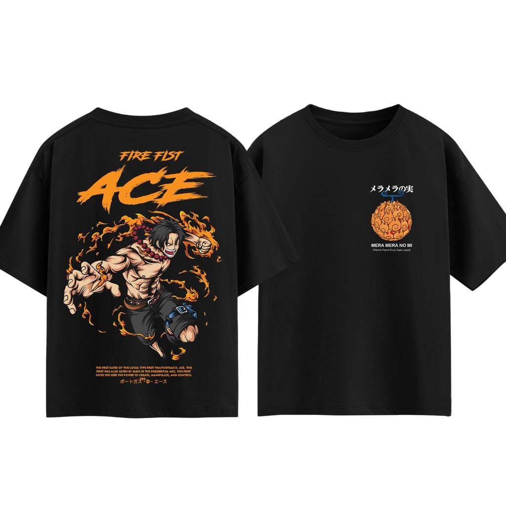 Anime One Piece Whitebeard Pirates Ace Printed Tshirt Unisex Unisex Summer Cotton Clothing Fashion Anime Fans Short Sleeve Tops