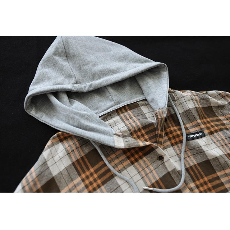 Autumn Japanese and Korean Single-breasted Plaid Brushed Long-sleeved Shirt Women's Casual Large Size Casual Hooded Shirt
