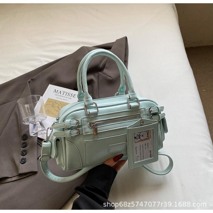 Premium Oil Wax Leather Small Bag Women's Fashion Commuter Briefcase Bowling Bag Spring Pink Shoulder Armpit Bag