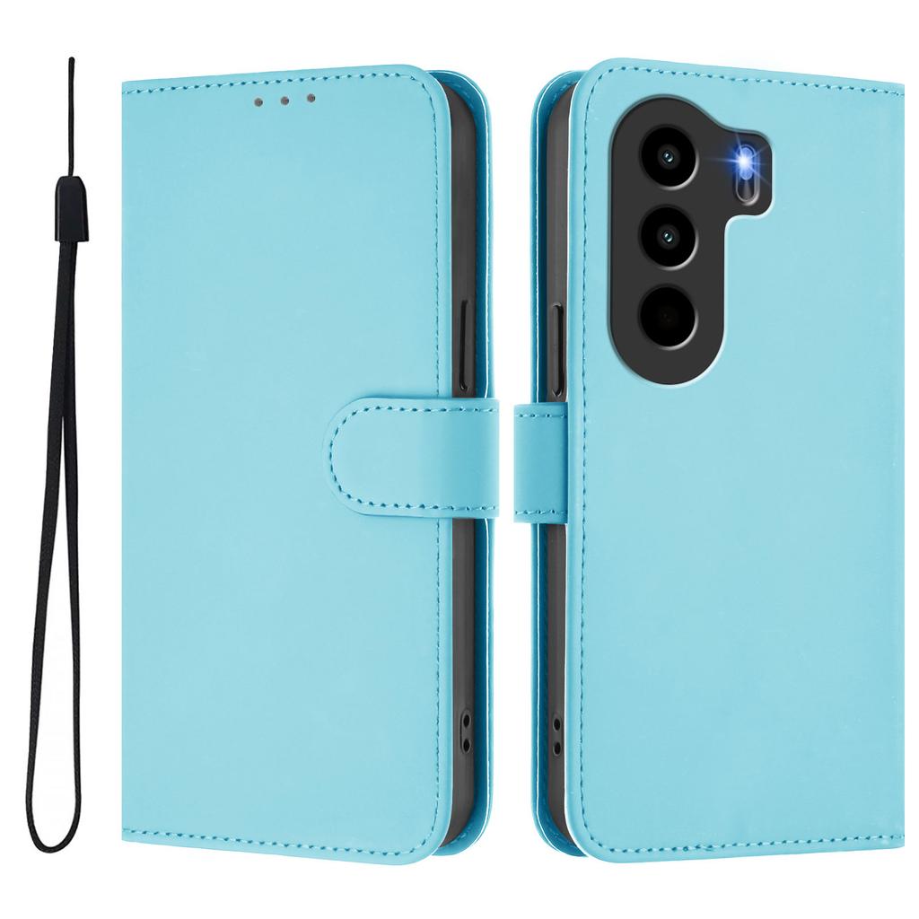 For itel Power 70 4G Case Solid Color Wallet Leather Phone Cover with Strap