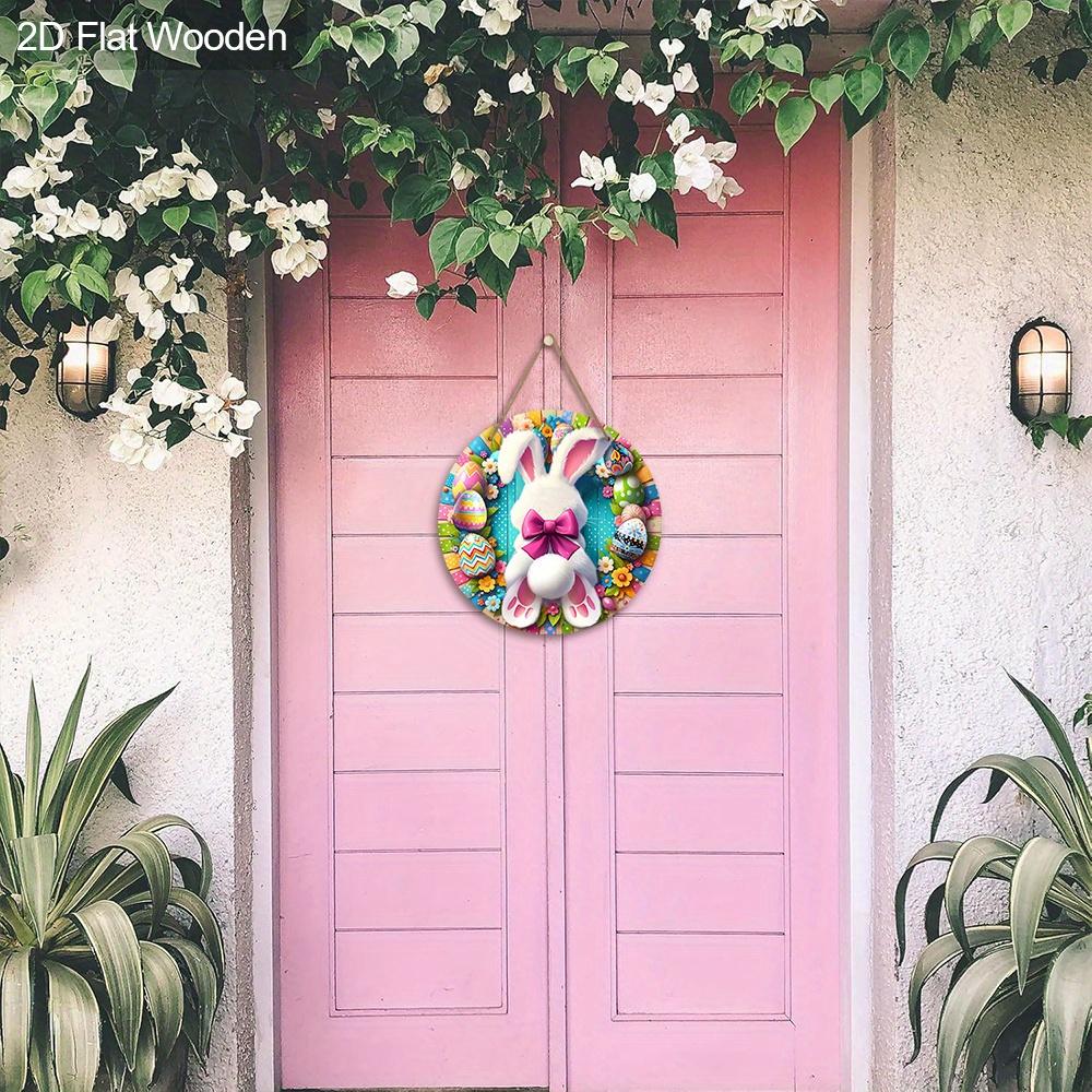 Unique Wooden Sign with Easter Bunny Eggs Pattern - Charming Round Sign for Front Door, Wall Hanging Decor - Ideal Gift for Friend & Family