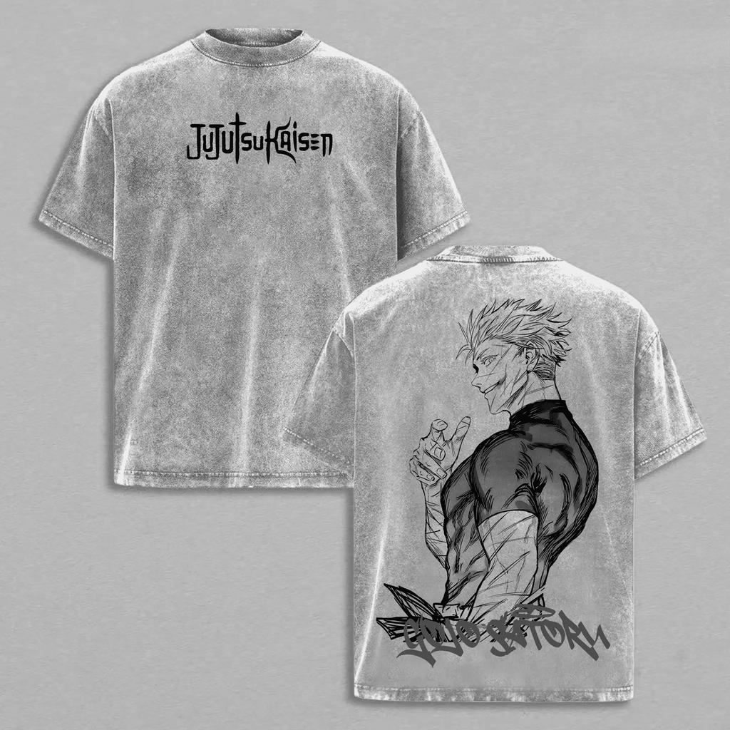 Gojo Satoru Jujutsu Kaisen T-shirt For Men's Clothing Anime Y2k Vintage Washed Oversized T Shirt Short Sleeve Cotton Tees Tops
