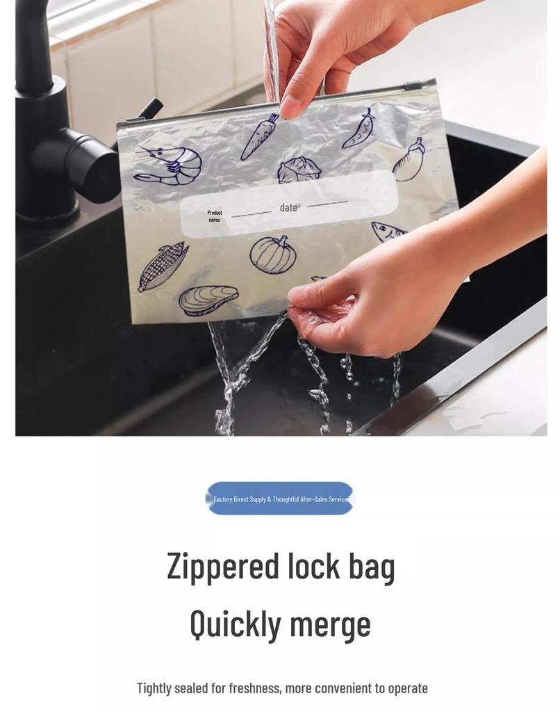 Sachet de conservation alimentaire à fermeture éclair en feuille d'aluminium pour réfrigérateur et congélateur