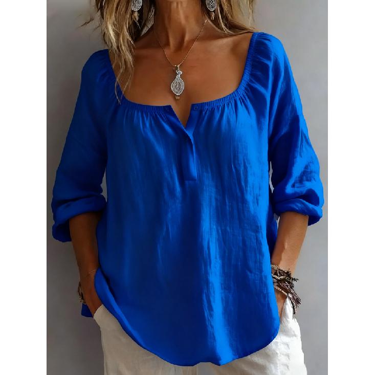 2026 New Women's Casual V-Neck Long Sleeve Loose Solid Color Simple T-Shirt