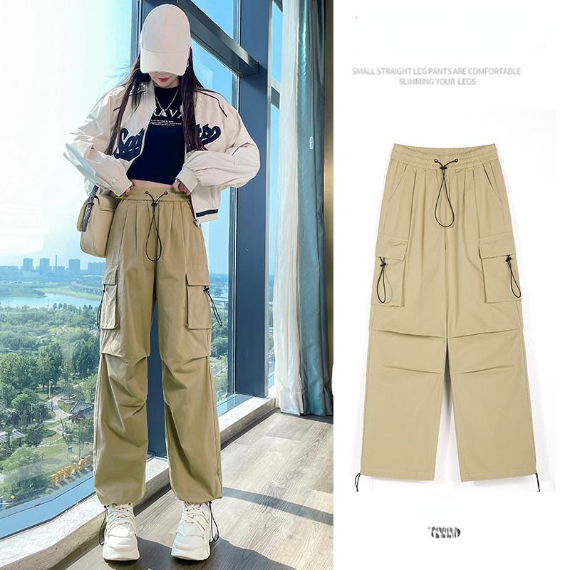 Wide Leg Cargo Pants with Elastic Waist Drawstring for Women
