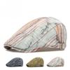 2025 New Distressed Striped Flat Cap for Men Women Individual Graffiti Ink Mark Beret British Retro Newsboy Hat Breathable Summer Cabbie Hat