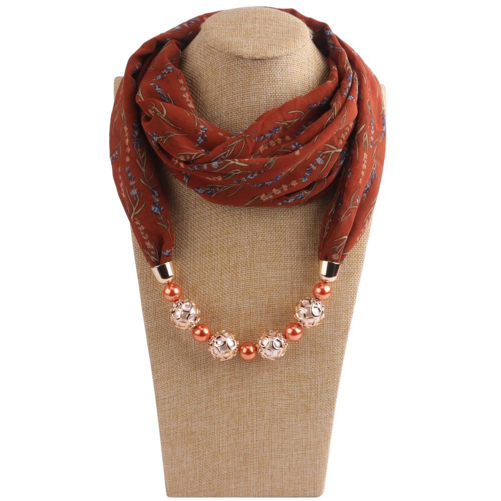 Chiffon Scarf Spring and Summer Women's Pearl Necklace Pendant Scarf Rainbow Scarf Clothing Accessories Scarf
