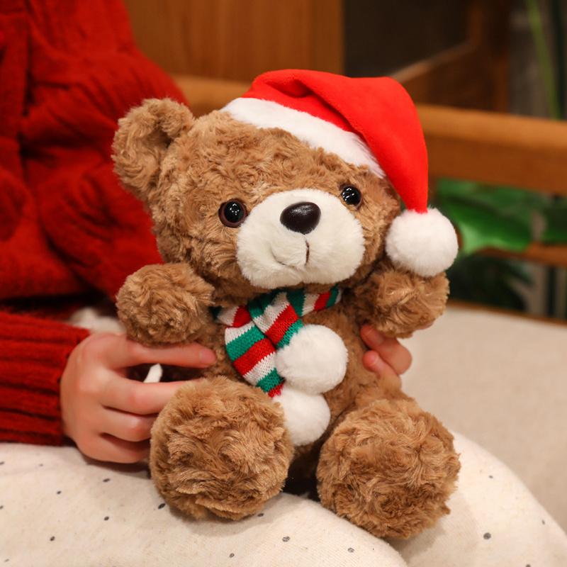 Cute Bear Plush Toy Christmas Dress Up Teddy Bear Scarf Hat Dress Up Comfort Doll To Give Children Birthday Gifts