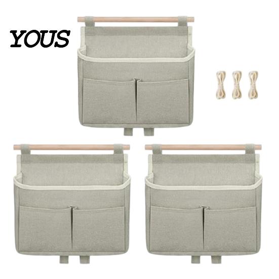 Dorm Room Essentials for Students Wall Hanging Storage Bag with 3 Pockets, Cotton And Linen Waterproof Organizer Bedroom Pouch, Over The Door