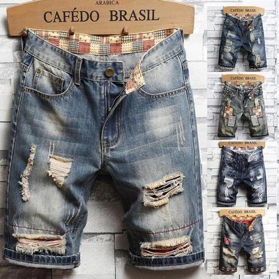 Vêtements d'été Homme Vintage Déchiré Short Jeans Streetwear Mode Trou Droit Slim Denim Shorts Mâle Marque Pantalon
